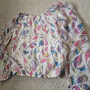 🌈 GIRLS 7/8 Place Vibrant Feather Pattern Top